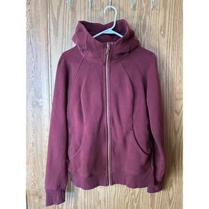 Lululemon Scuba Full Zip Hoodie Maroon Burgundy Gold Zip LW4BPLS Size 12